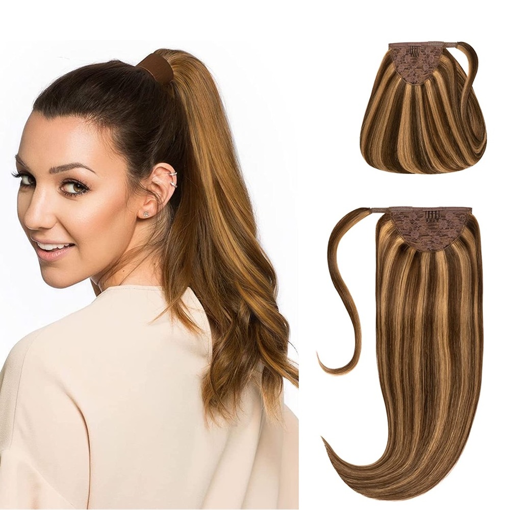 HUMAN HAIR Brown Mixed Blonde Ponytail Extension 20in 90g